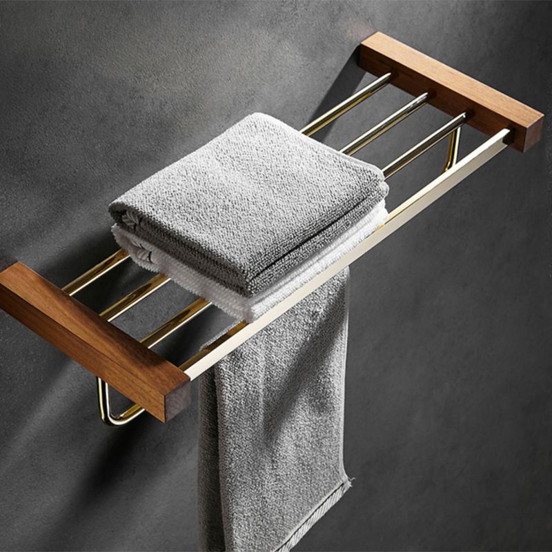 Avtoit | Polished Brass Bathroom Hardware Set Metal & Wood Bathroom Set with Bath Shelf/Towel Bar
