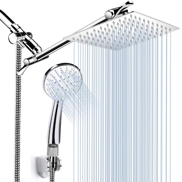Avtoit | Contemporary Dual Shower Head Square High Arc Shower Head Combination in Chrome