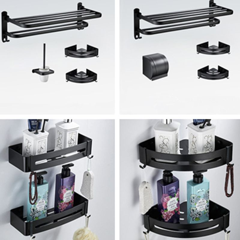 Avtoit | Contemporary 8-piece Bathroom Accessory Set Matte Black Bathroom Shelf/Paper Holder/Towel Hook
