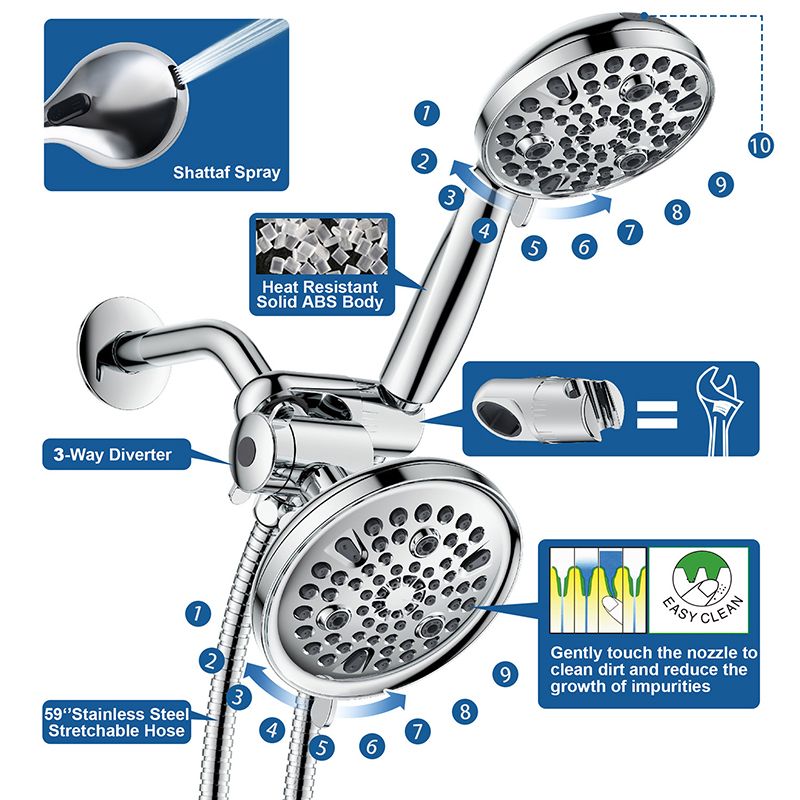 Avtoit | Contemporary Shower Combination Adjustable Shower Head Chrome Ceiling Mounted Round Shower Head