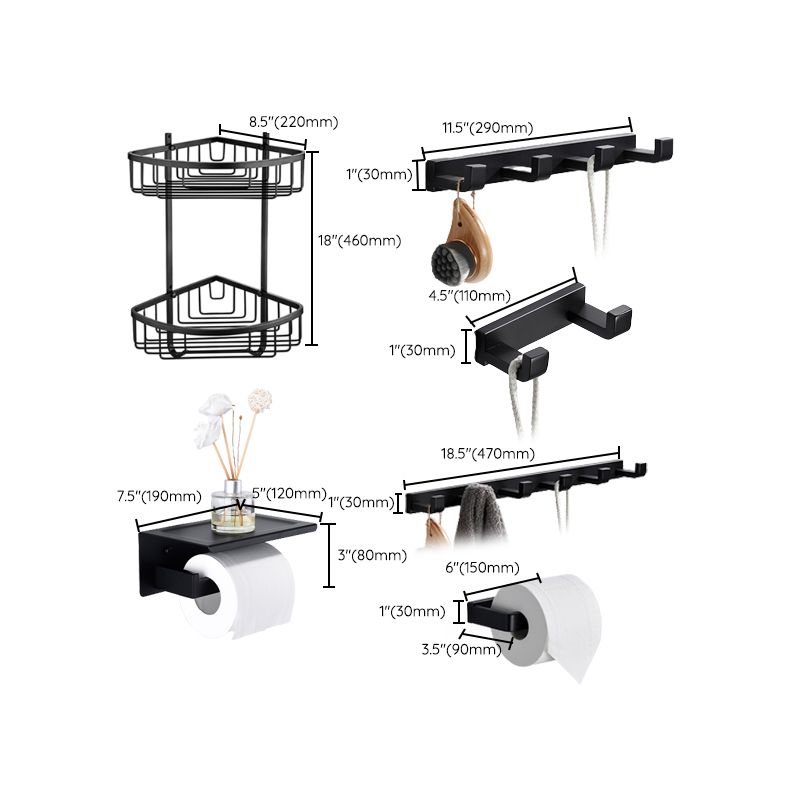 Avtoit | Matt Black 5-piece modern bathroom accessory as a single item or as a set with towel bar