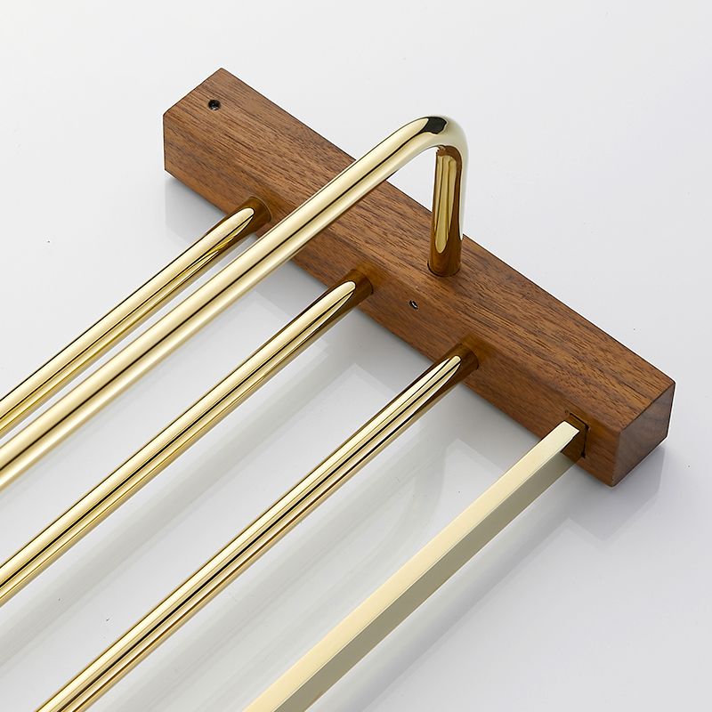 Avtoit | Polished Brass Bathroom Hardware Set Metal & Wood Bathroom Set with Bath Shelf/Towel Bar