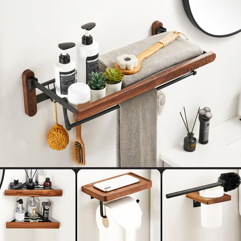 Avtoit | Walnut Brown Bathroom Accessory Set Metal Folding Bath Hardware Set