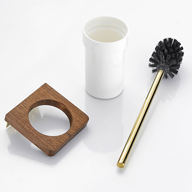 Avtoit | Polished Brass Bathroom Hardware Set Metal & Wood Bathroom Set with Bath Shelf/Towel Bar