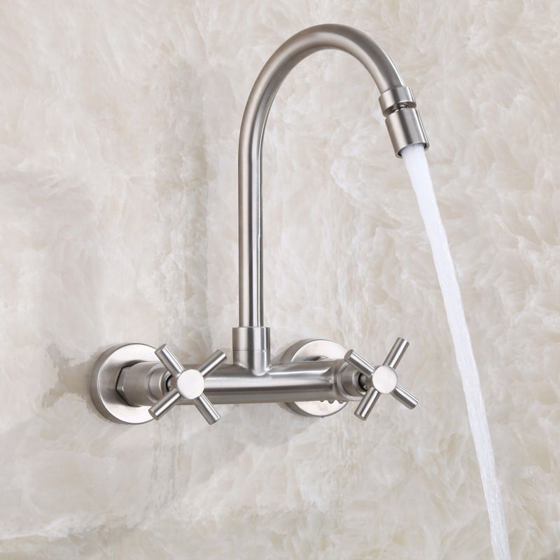 Avtoit | Round 2-Handle Bathroom Faucet Single Hole Wall Mounted Bathroom Faucet