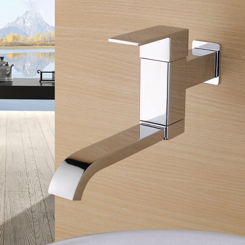 Avtoit | Contemporary Wall Mounted Bathroom Faucet Lever Handles Low Arc Swivel Brass Faucet