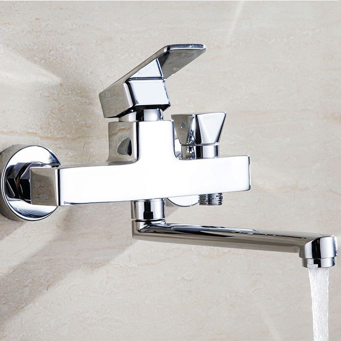 Avtoit | Chrome polished bathroom faucet wall-mounted with swivel spout and hand shower