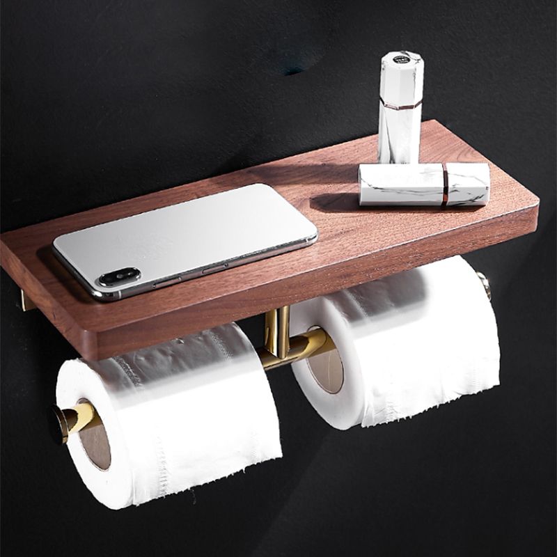 Avtoit | Polished Brass Bathroom Hardware Set Metal & Wood Bathroom Set with Bath Shelf/Towel Bar