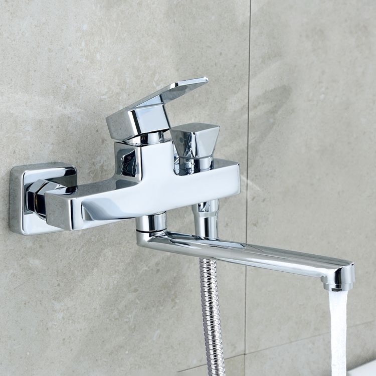 Avtoit | Wall Mounted Bathtub Faucet Trim Polished Chrome Swivel Spout with Hand Shower