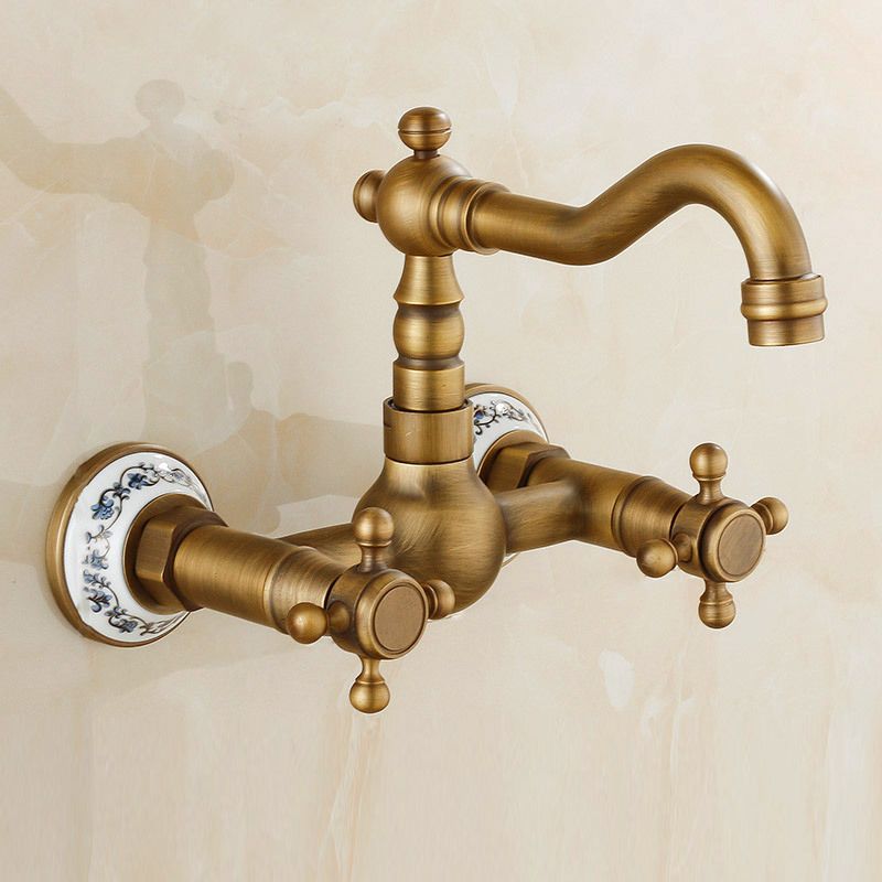 Avtoit | Vintage Bathtub Faucet with Two Cross Handles Made of Pure Copper Wall-Mounted Fixture