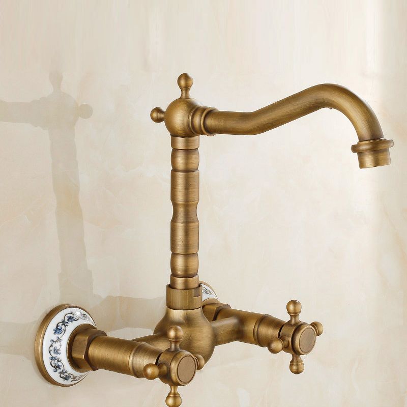 Avtoit | Vintage Bathtub Faucet with Two Cross Handles Made of Pure Copper Wall-Mounted Fixture