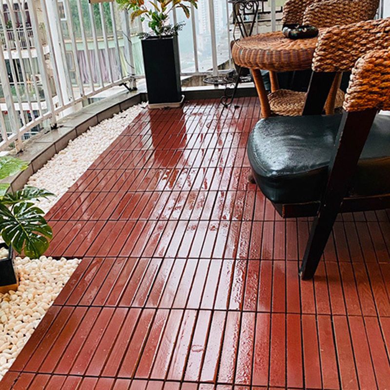 Avtoit | Red 6-Slat Square Wood Deck Tiles Snap-Fit Installation Floor Tiles
