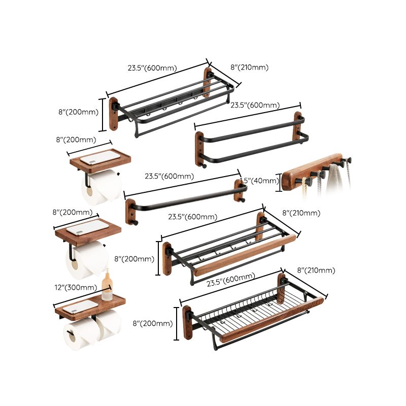 Avtoit | Walnut Brown Bathroom Accessory Set Metal Folding Bath Hardware Set