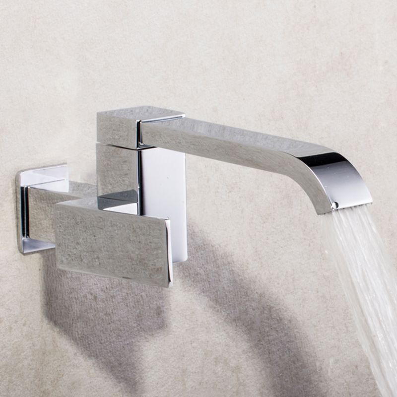 Avtoit | Contemporary Wall Mounted Bathroom Faucet Lever Handles Low Arc Swivel Brass Faucet