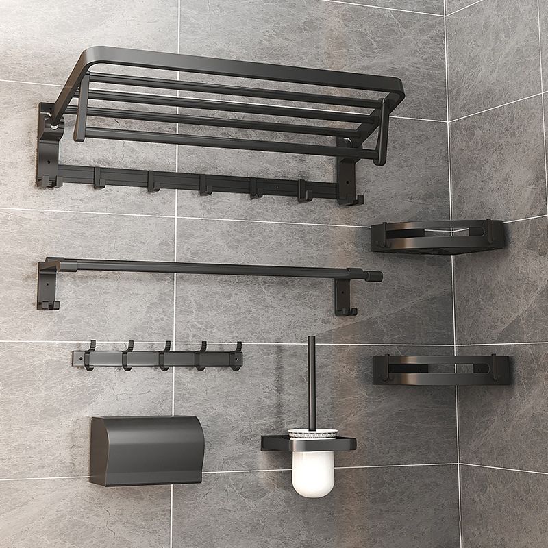 Avtoit | Modern Matte Black Bathroom Accessory Set with Bath Shelf/Towel Hooks/Towel Bar