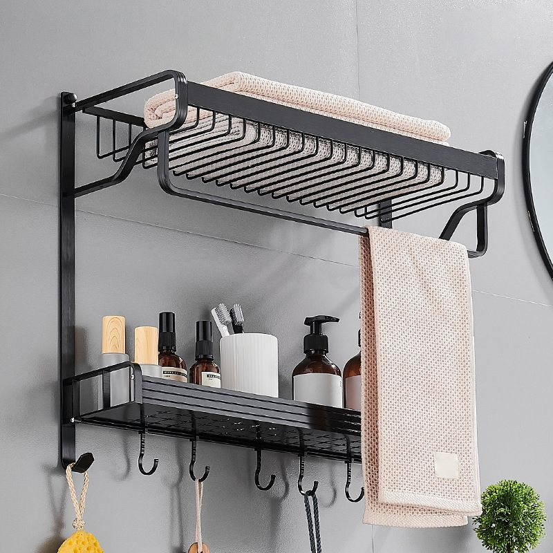 Avtoit | Black / Silver Bathroom Accessories Aluminum Hardware Set Bathroom Shelf