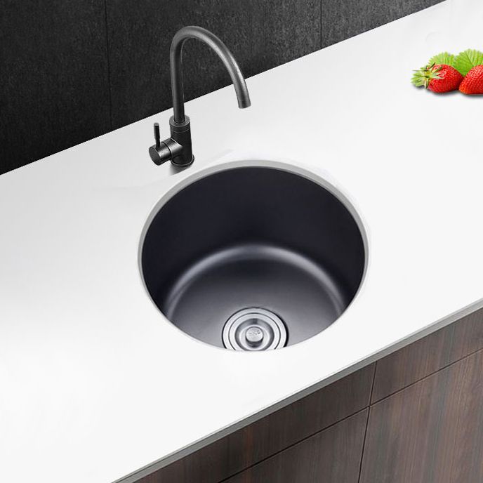 Avtoit | Stainless Steel Round Sink in Black Single Basin Undermount Sink with Basket Strainer