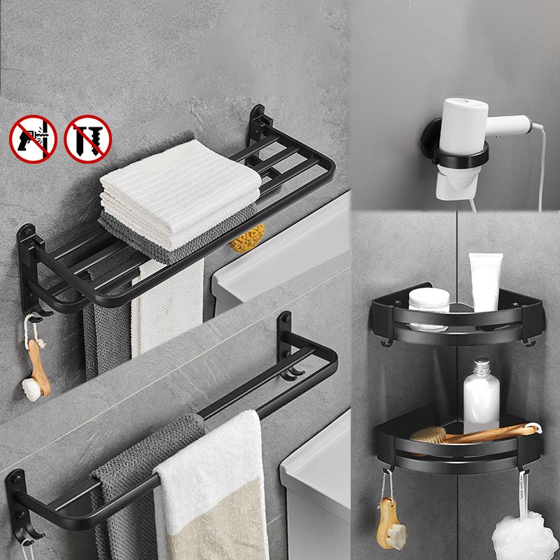 Avtoit | Matt Black 5-piece Modern Bathroom Accessory Set with Shelf/Tower Bar & Paper Holder