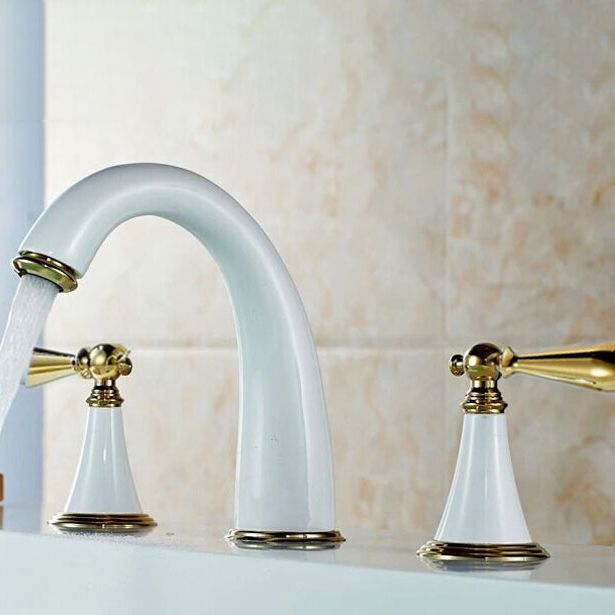 Avtoit | Copper Deck-Mounted Roman Bathtub Faucet Low Arc Roman Bathtub Faucet Set