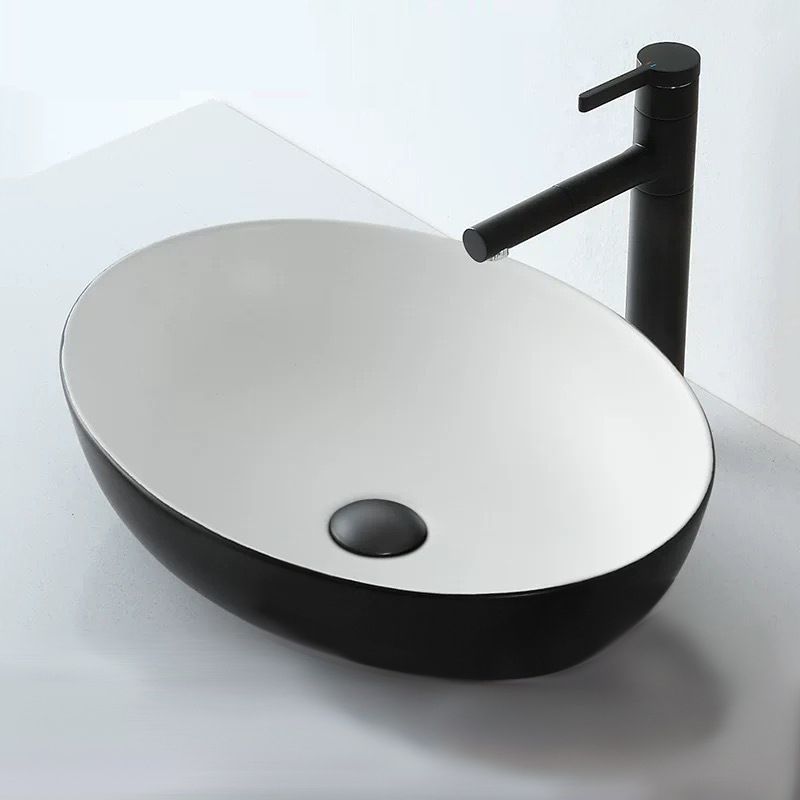 Avtoit | Modern Vessel Bathroom Sink Oval Porcelain with Pop-Up Drain System Vessel