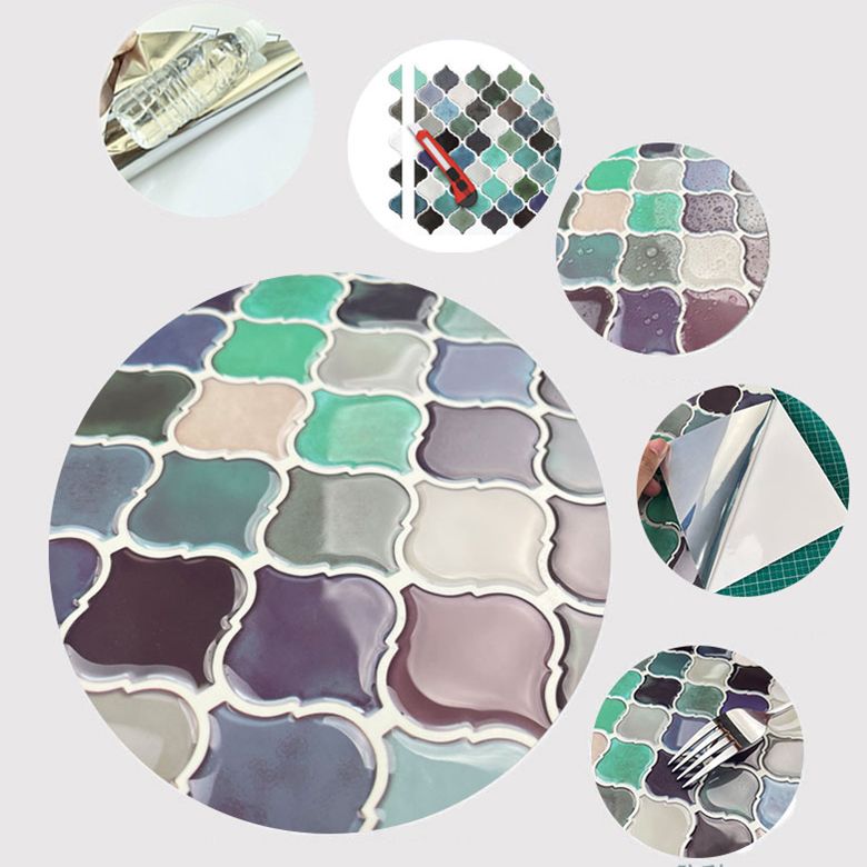 Avtoit | Square Peel & Stick Mosaic Tiles Plastic Arabesque Peel and Stick Wall Tile