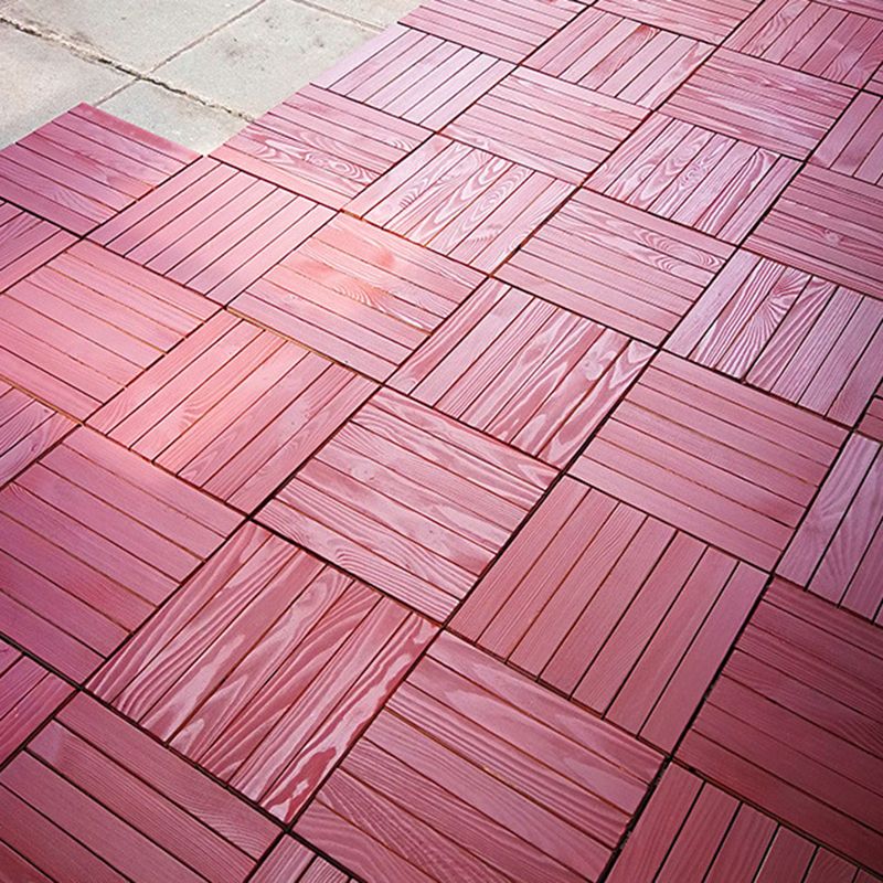 Avtoit | Red 6-Slat Square Wood Deck Tiles Snap-Fit Installation Floor Tiles