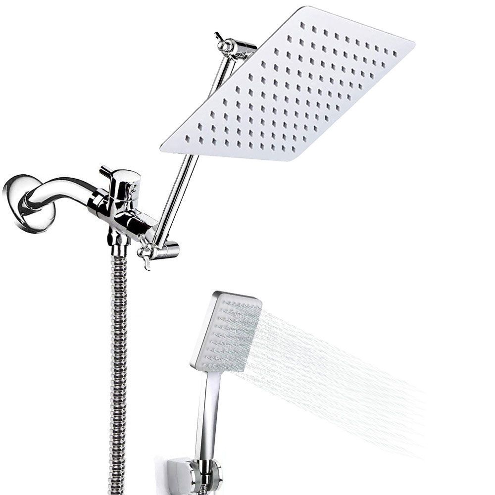 Avtoit | Pull down Dual Shower Head Square High Arch Shower Head Combo in Chrome