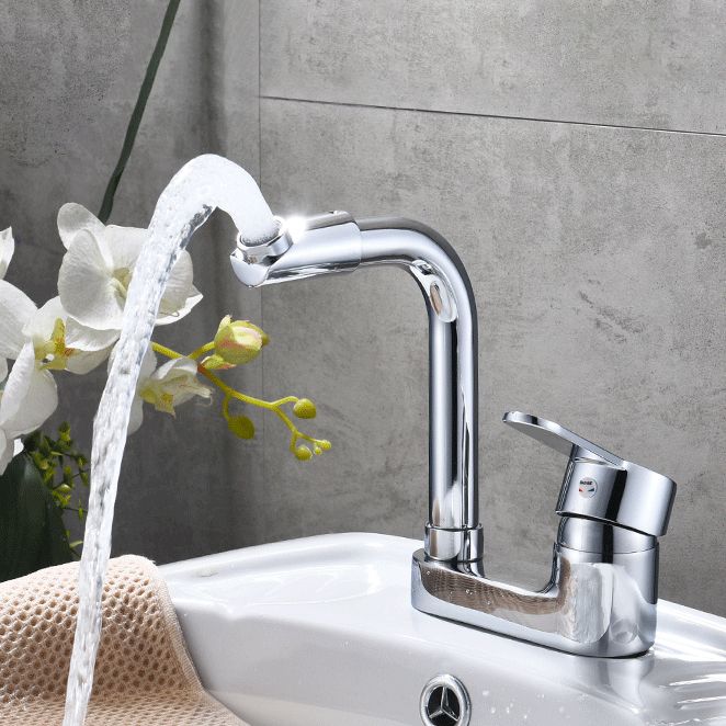Avtoit | Chrome Round Washbasin Faucet with Swivel Spout for the Bathroom