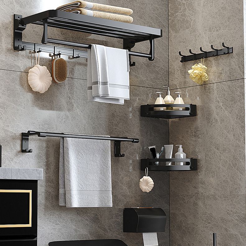 Avtoit | Modern Matte Black Bathroom Accessory Set with Bath Shelf/Towel Hooks/Towel Bar
