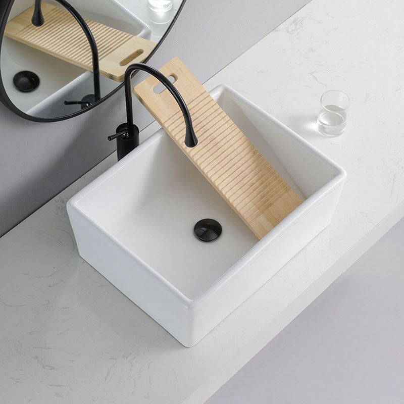 Avtoit | Contemporary Bathroom Sink Porcelain Rectangular Vessel Sink Sink Only