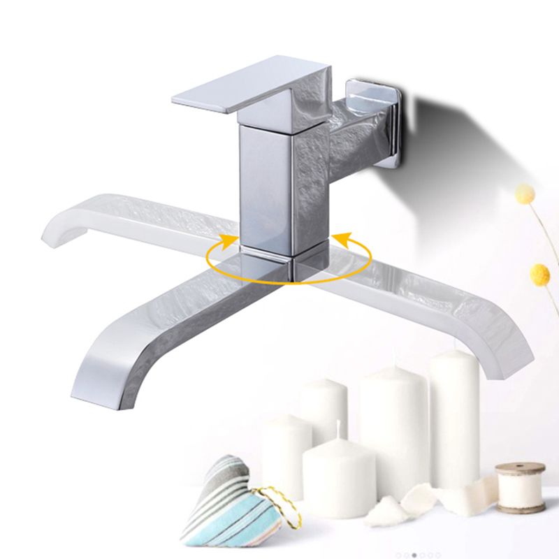 Avtoit | Contemporary Wall Mounted Bathroom Faucet Lever Handles Low Arc Swivel Brass Faucet