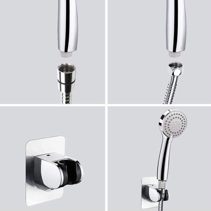 Avtoit | 4-Setting Silver Shower Set Concealed Wall Mount Holder Tee with Outlet