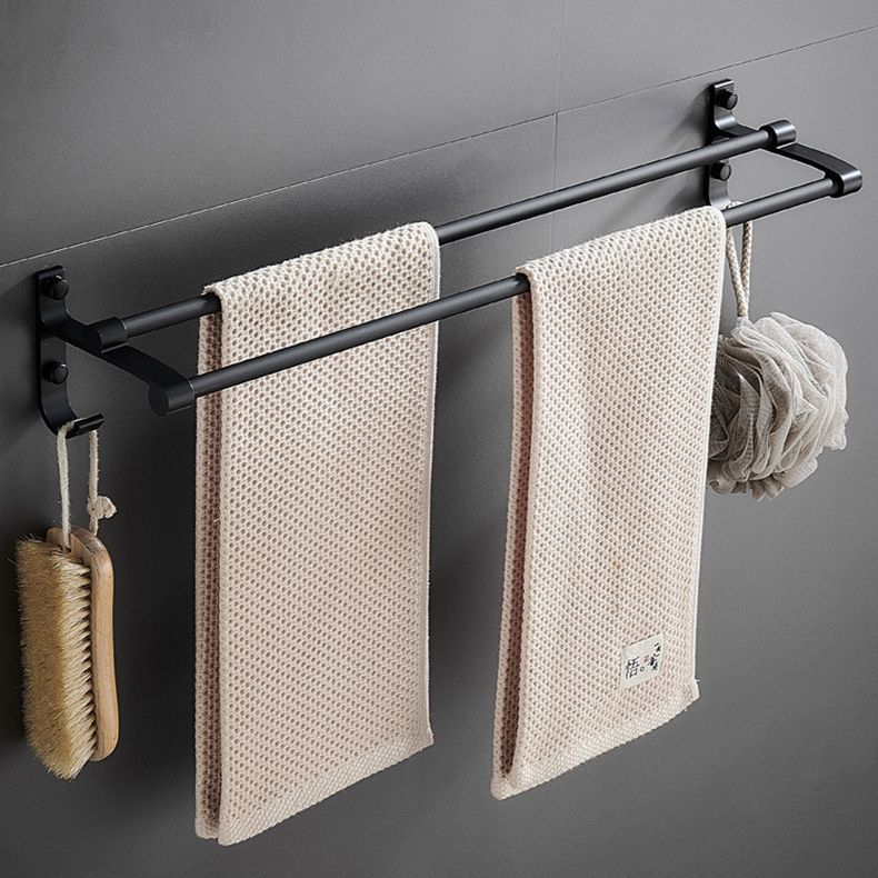 Avtoit | 6-piece modern bathroom hardware set in matte black with bathroom shelf/towel holder & bathrobe hooks