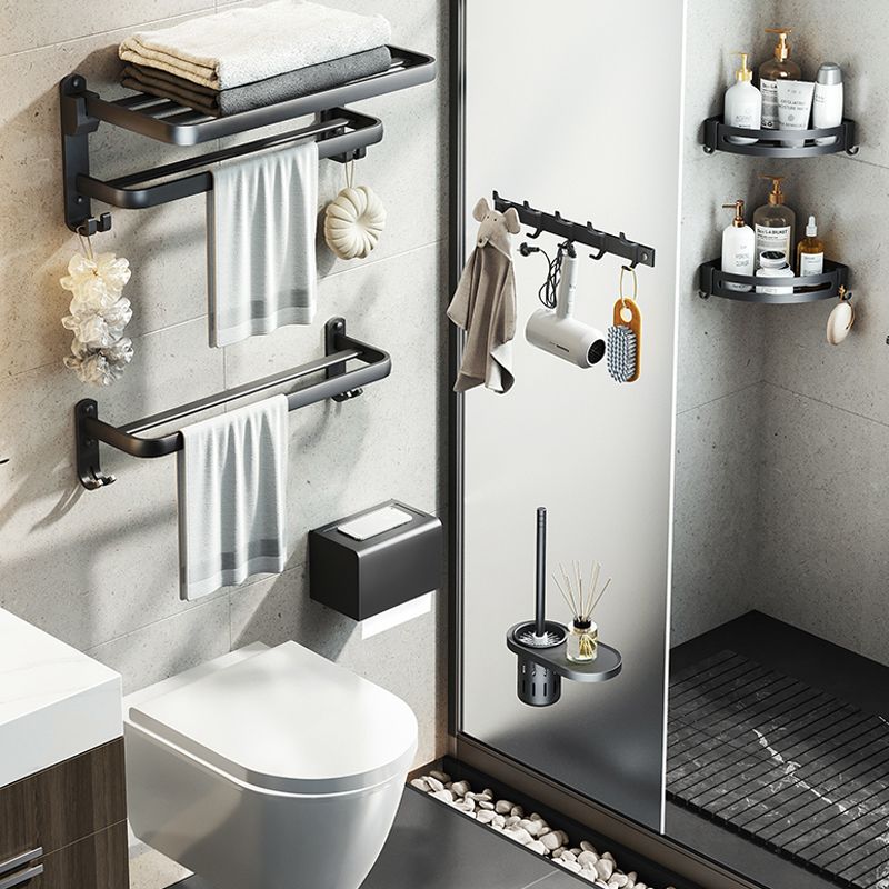 Avtoit | Contemporary bathroom accessory set with black finish and bath shelf/towel bar