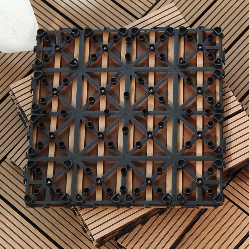 Avtoit | 12" X 12" PVC 6-Slat Square Patio Tiles Snap Fit Installation Outdoor Floor Tiles