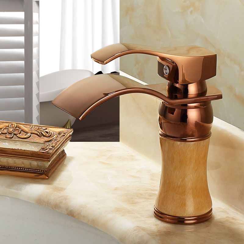 Avtoit | Wall-mounted Copper Roman Bath Faucet Low Arc Roman Bath Faucet Set with Jade