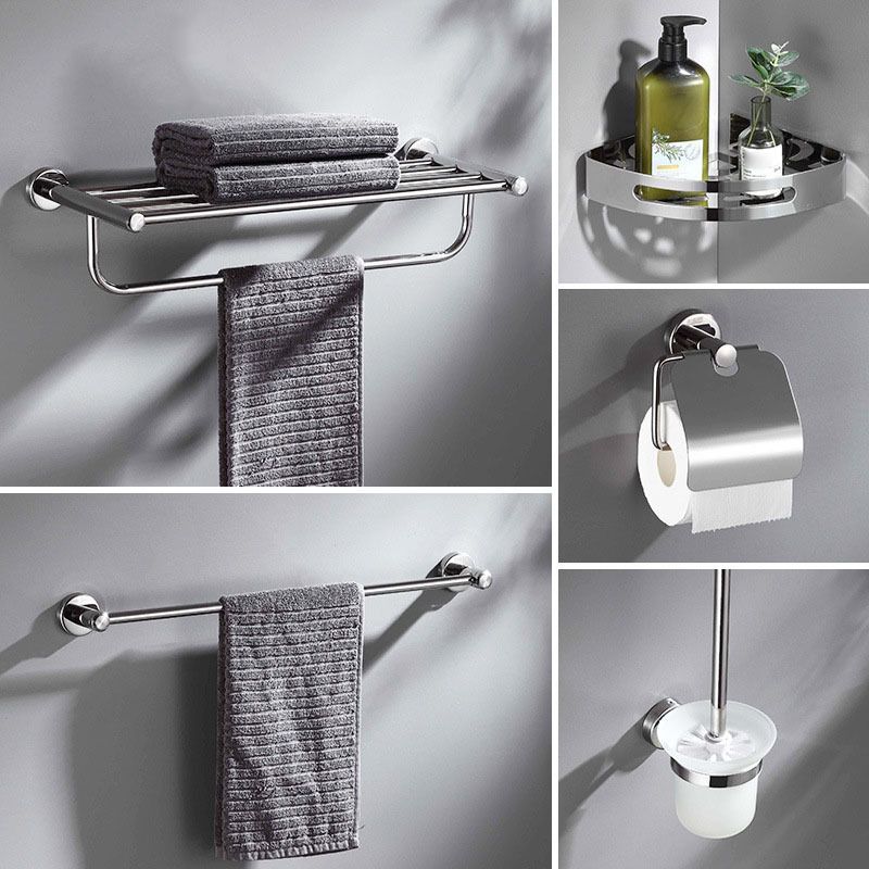 Avtoit | Polished Chrome 5-piece modern bathroom accessory set with bathroom shelf