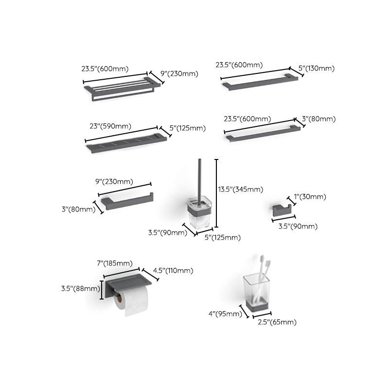 Avtoit | Gray contemporary bathroom accessory set Brushed gray bath shelf/toilet paper holder/towel bar