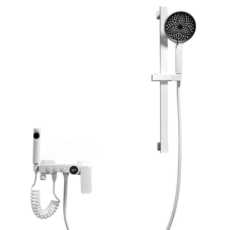 Avtoit | Round Shower Set White Wall Mounted Hand Shower Lever Handle Shower Hose Swiveling Shower Set