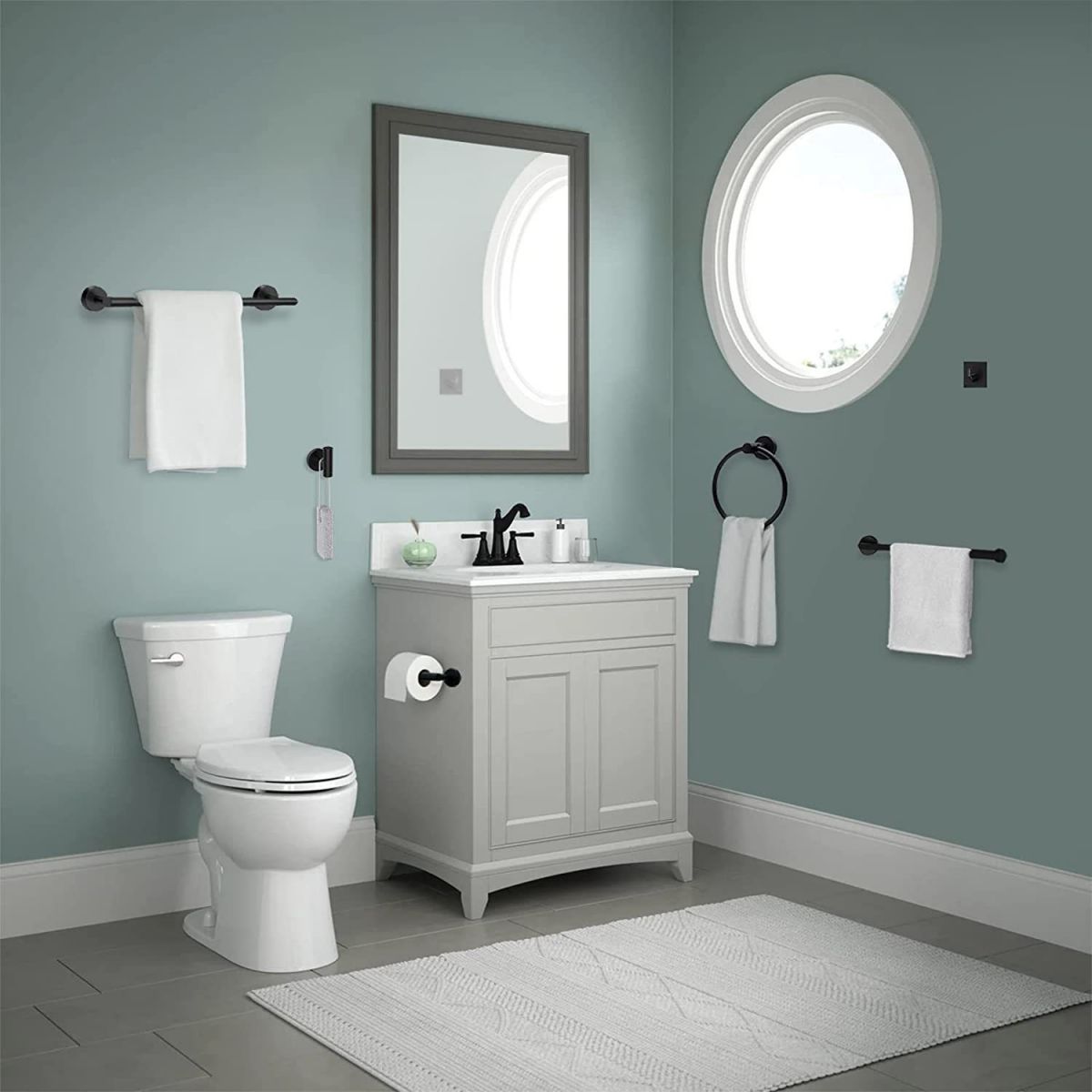 Avtoit | Matt Black Bathroom Accessory Set Stainless Steel Towel Bar/Paper Holder/Bath Towel Hook