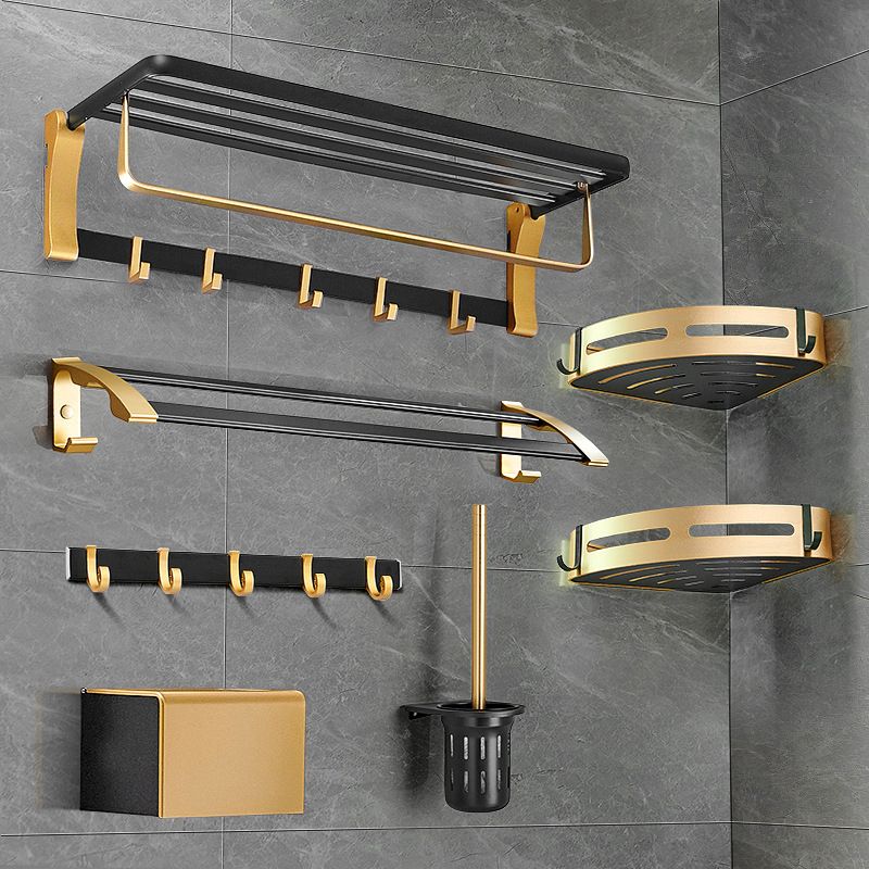 Avtoit | Contemporary Bath Accessories Set Black & Golden Bath Shelf/Towel Bar