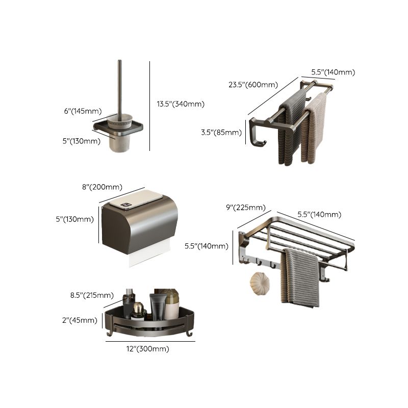 Avtoit | Contemporary Bathroom Accessory Set Grey Aluminum Bathroom Accessory Kit