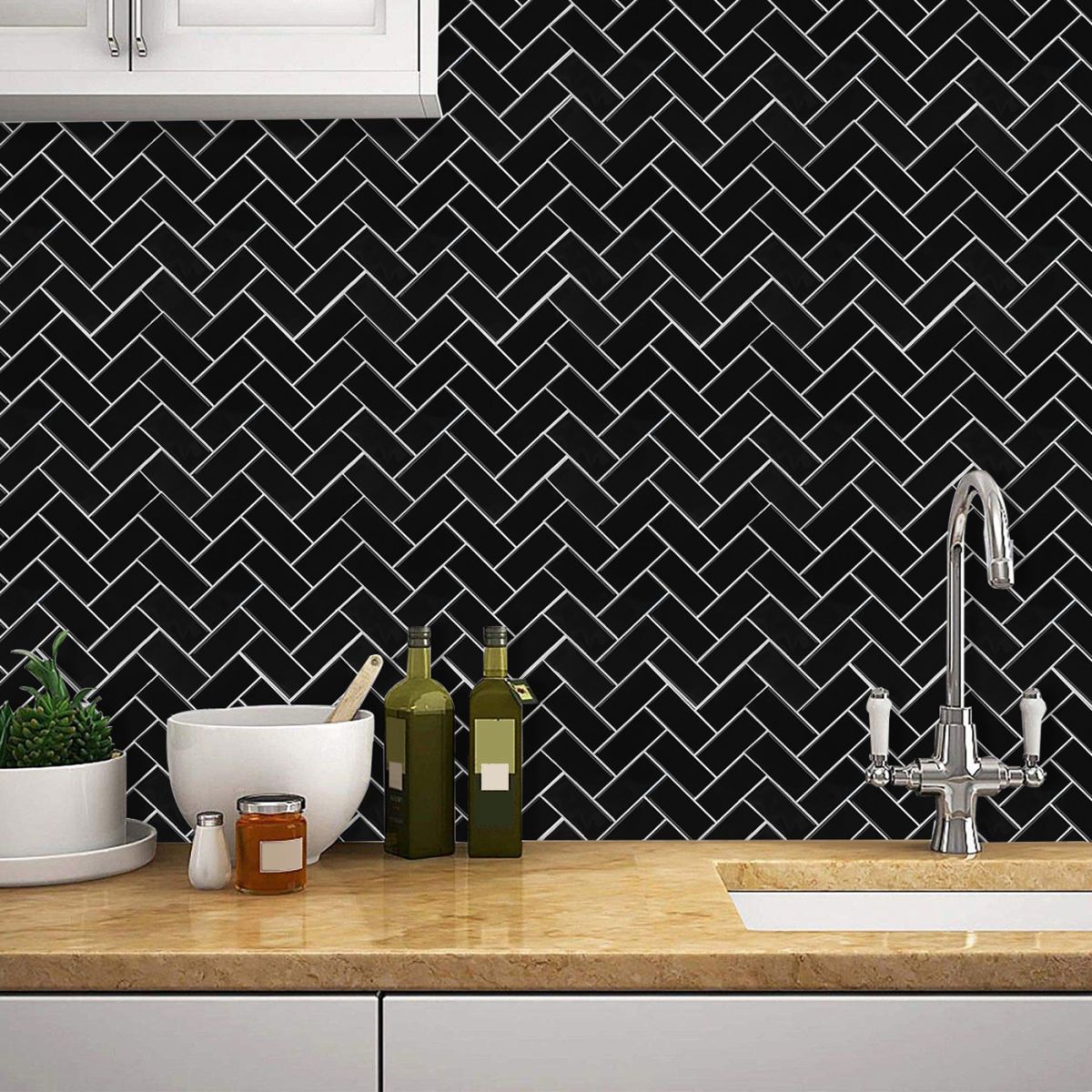 Avtoit | Square Peel & Stick Mosaic Tile Herringbone Peel and Stick Wall Tile