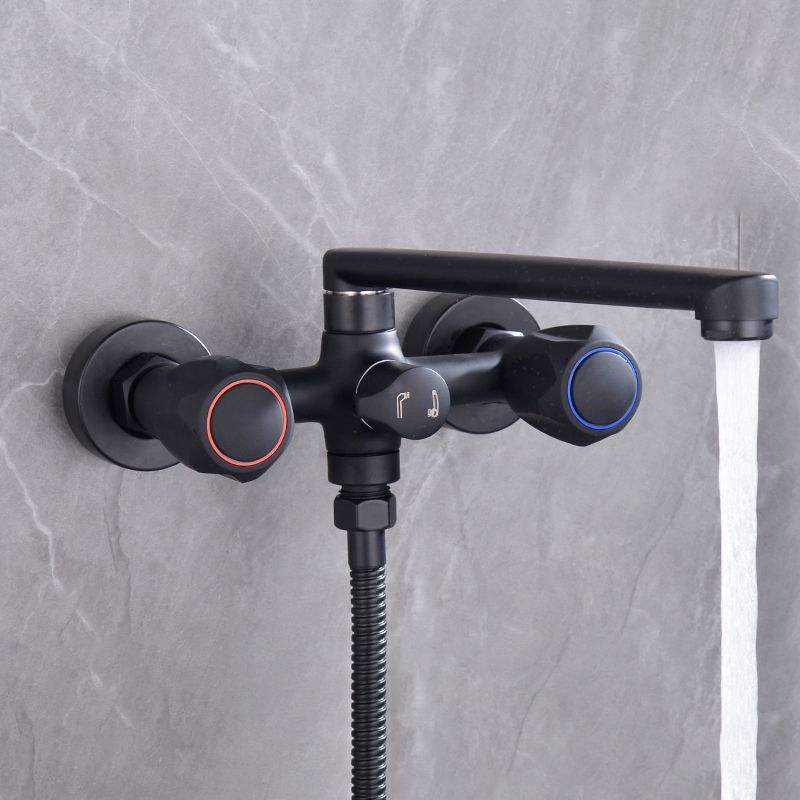 Avtoit | Modern Bathtub Faucet Trim Black Wall Mounted Swivel Spout with Hand Shower