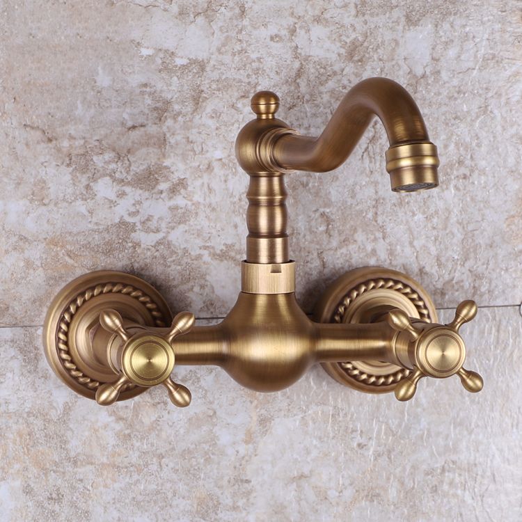 Avtoit | Vintage Bathtub Faucet Two Cross Handle Faucet Solid Copper Wall Mounted Faucet