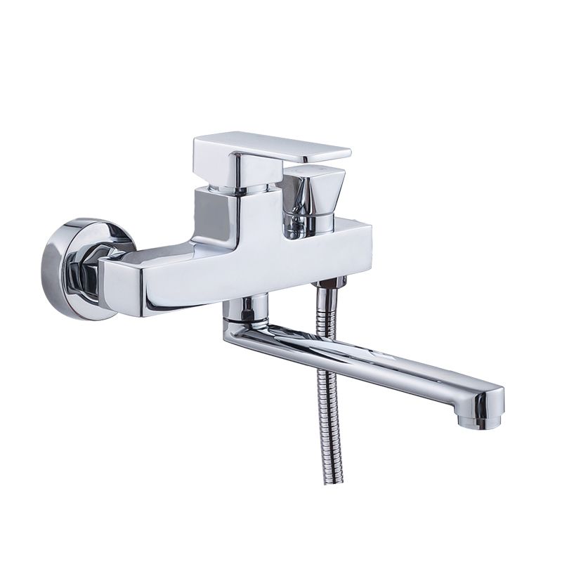 Avtoit | Chrome polished bathroom faucet wall-mounted with swivel spout and hand shower