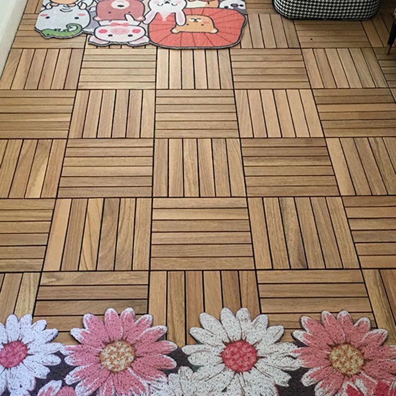 Avtoit | Teak-Finish 5-Slat Square Wooden Floor Tiles Connection Garden Tiles