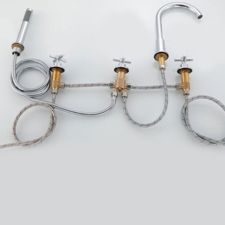 Avtoit | Contemporary Bathroom Faucet Deck Mount Copper Low Arc Swivel Roman Bathtub Faucet Set