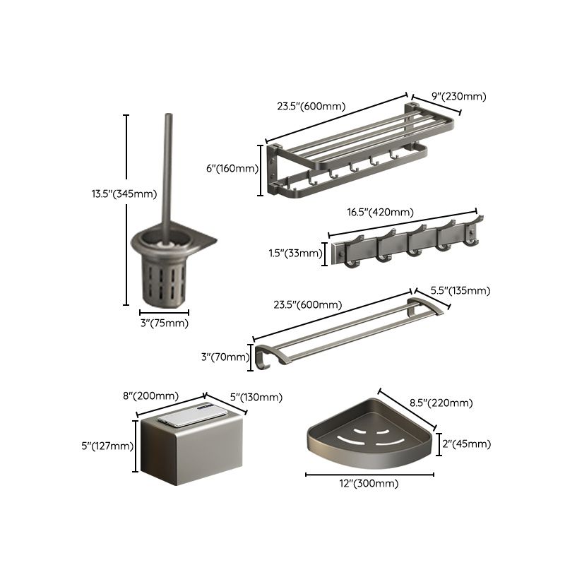 Avtoit | Modern Gray Bathroom Accessory Set Aluminum Stainless Steel Bathroom Shelf/Towel Hooks/Towel Bar