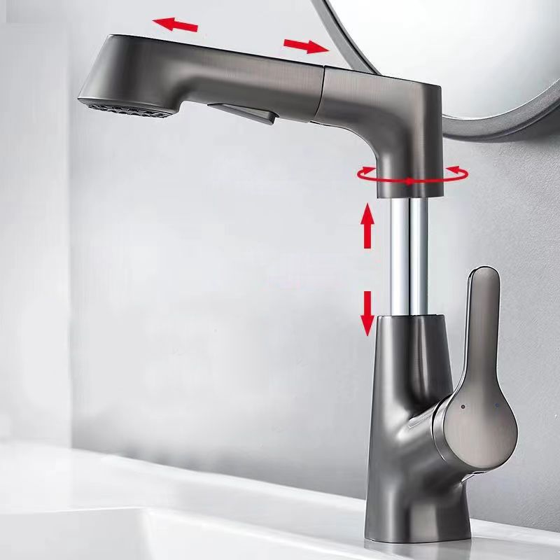 Avtoit | Modern Sink Faucet Lever Handle Copper Low Arc Pull-Out Sink Faucet